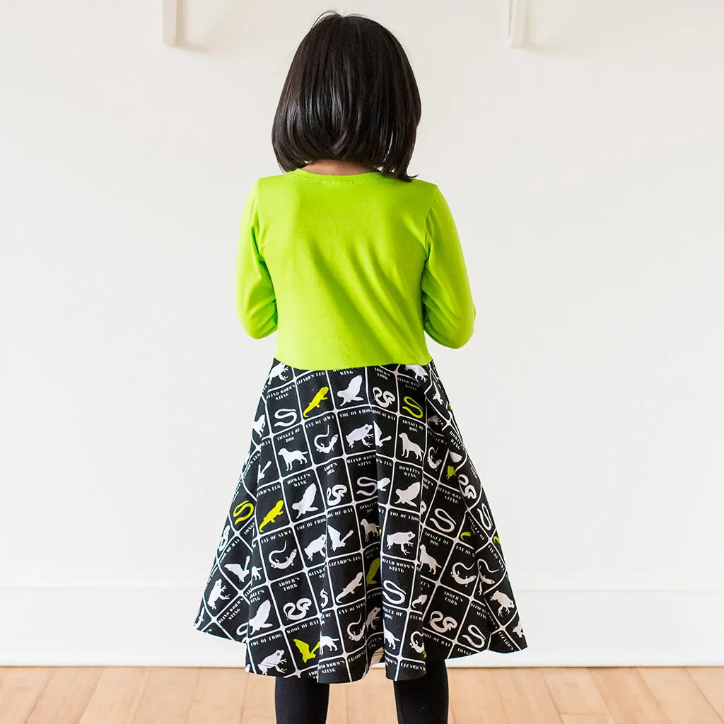 "Wickedly Brew-tiful" Witches' Brew Twirly Play Dress with Pockets and Long Sleeves