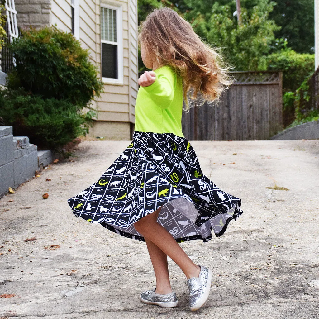 "Wickedly Brew-tiful" Witches' Brew Twirly Play Dress with Pockets and Long Sleeves