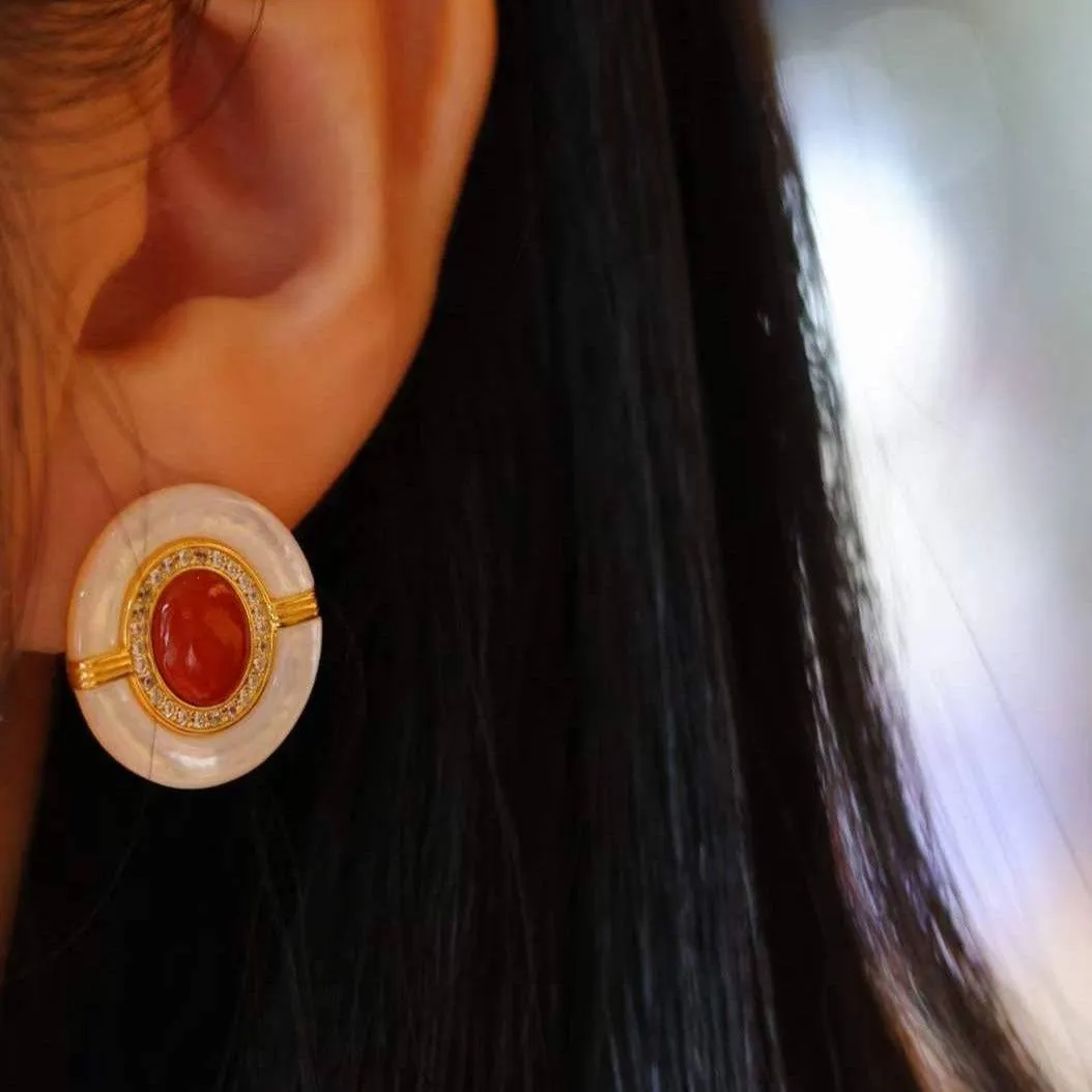 Red Onyx Mother Of Pearls Earrings, Necklace and Ring (Purchase individually)