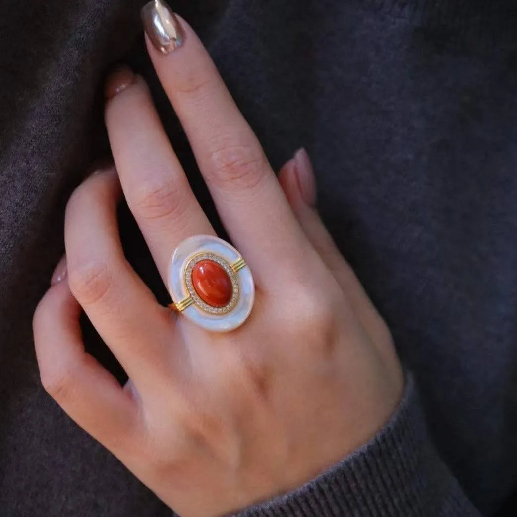 Red Onyx Mother Of Pearls Earrings, Necklace and Ring (Purchase individually)