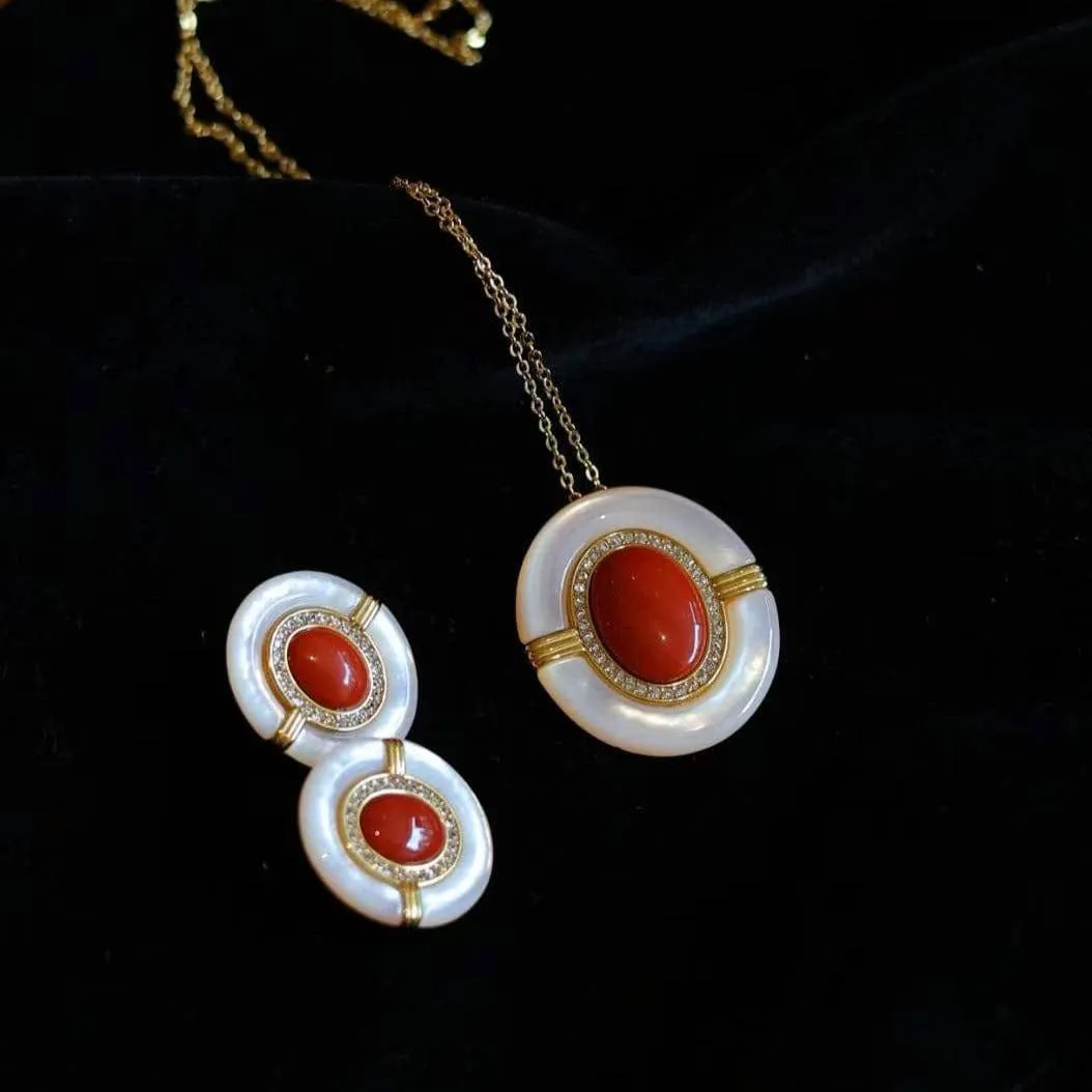 Red Onyx Mother Of Pearls Earrings, Necklace and Ring (Purchase individually)