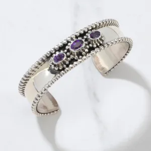 Richard Long Sr. Amethyst USA Native American Made 925 Sterling Silver Cuff