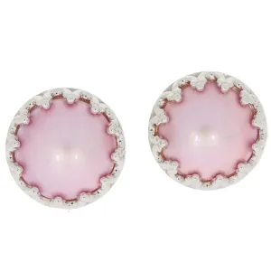 Round Pink Pearl Sterling Silver Earrings with Accent