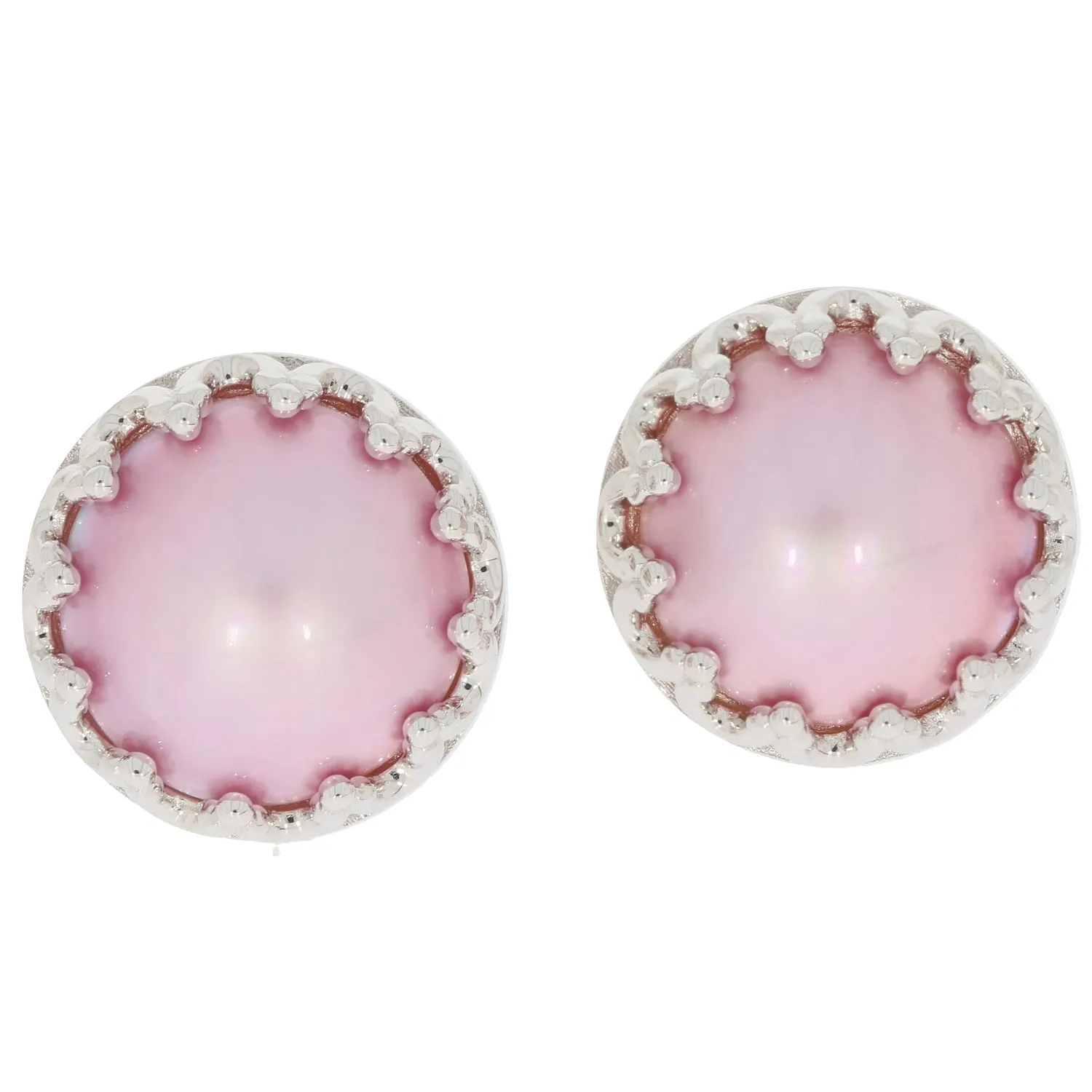 Round Pink Pearl Sterling Silver Earrings with Accent