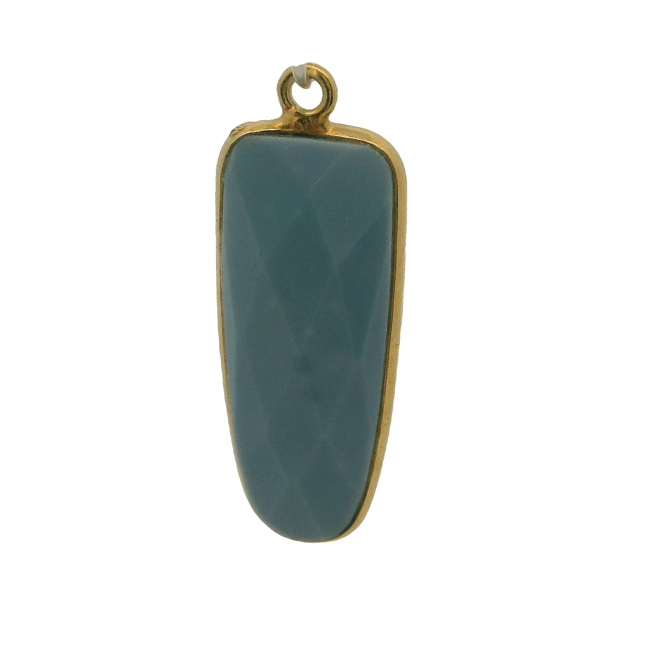 Round Triangle Blue Opal Bezel One Loop, 925 Silver Silver Or Gold Plate Over Silver, 9mmx23mm, 1Pcs.