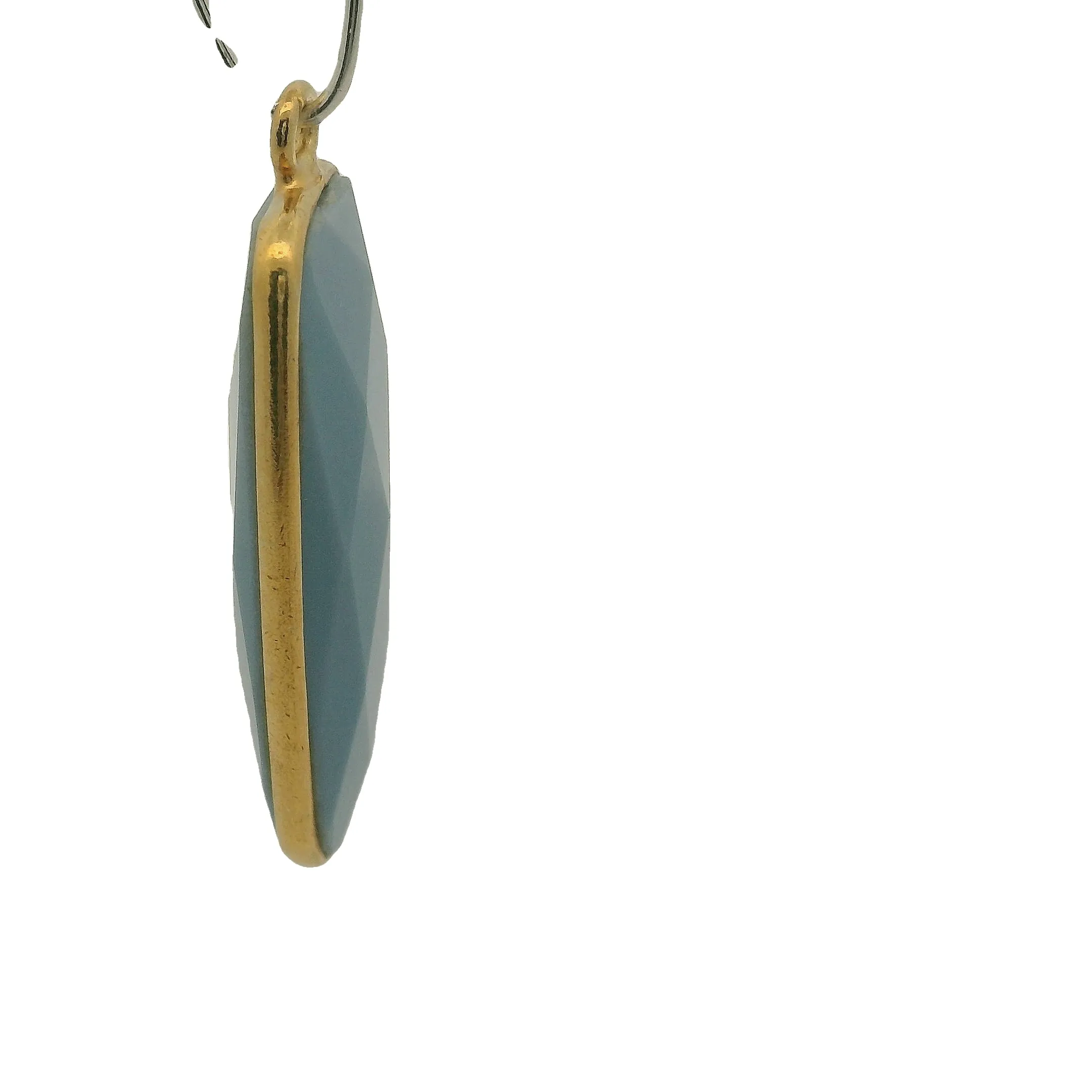 Round Triangle Blue Opal Bezel One Loop, 925 Silver Silver Or Gold Plate Over Silver, 9mmx23mm, 1Pcs.