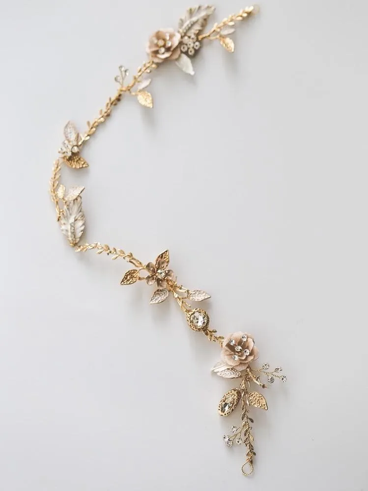 S166. sakura rose gold bridal hair comb/hair vine/ hairpins/ earrings for wedding