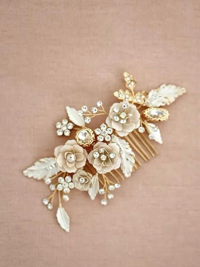 S166. sakura rose gold bridal hair comb/hair vine/ hairpins/ earrings for wedding