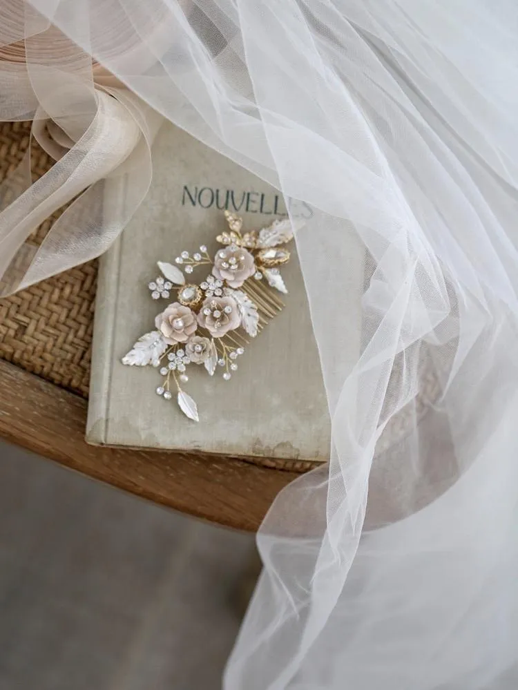 S166. sakura rose gold bridal hair comb/hair vine/ hairpins/ earrings for wedding