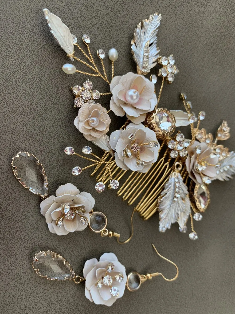 S166. sakura rose gold bridal hair comb/hair vine/ hairpins/ earrings for wedding