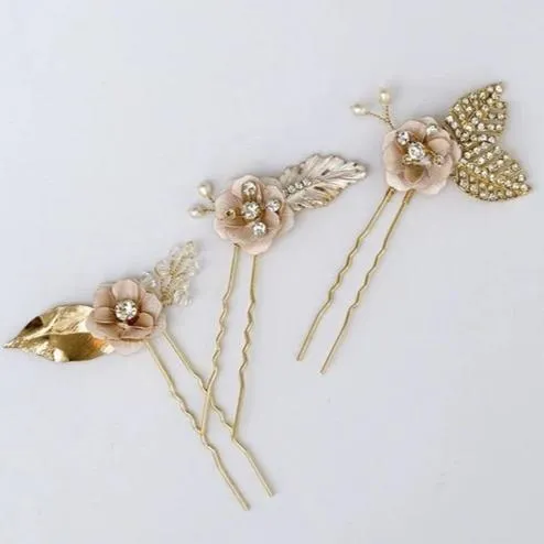 S166. sakura rose gold bridal hair comb/hair vine/ hairpins/ earrings for wedding
