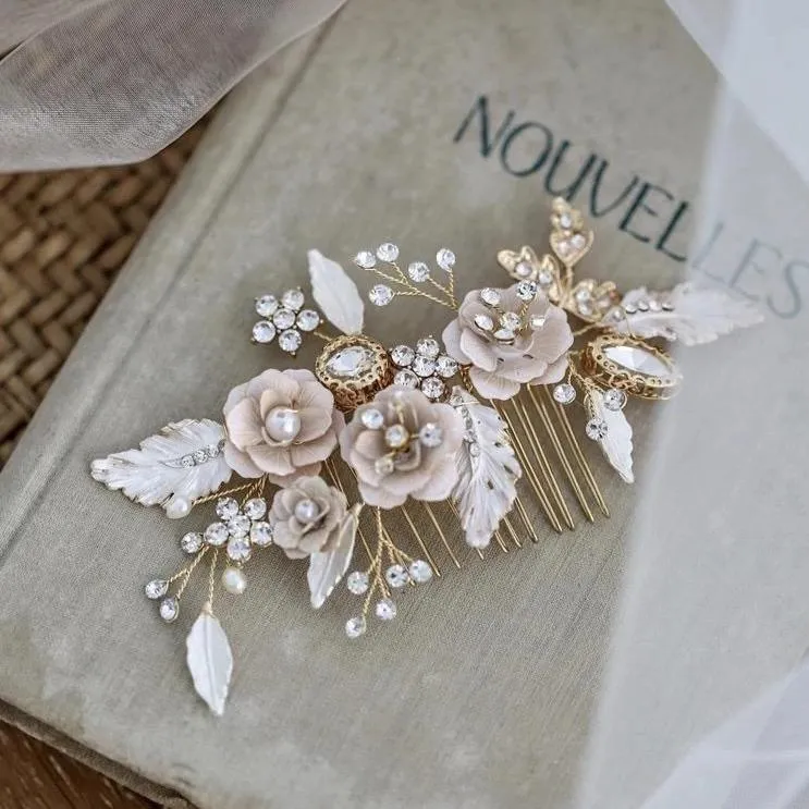 S166. sakura rose gold bridal hair comb/hair vine/ hairpins/ earrings for wedding