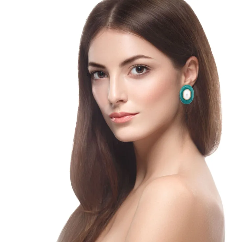 S925 Oval Pearl Colorful Earrings