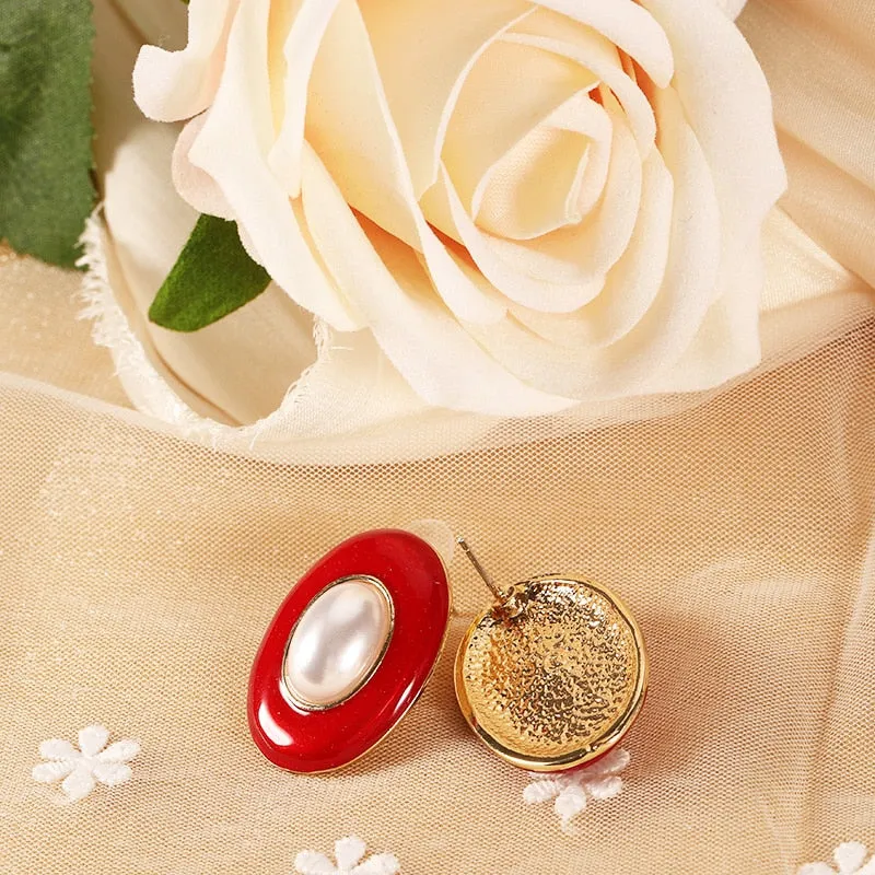 S925 Oval Pearl Colorful Earrings