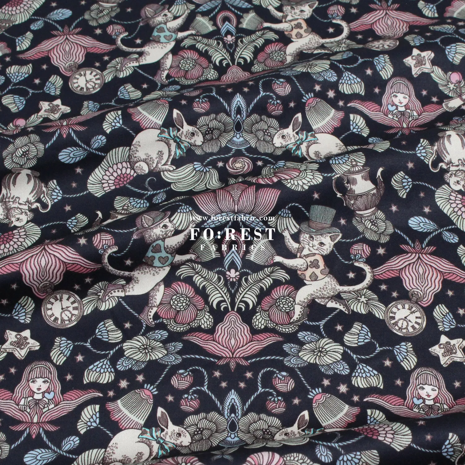 Satin Super Cotton - JoliFleur Poisonberry Thief fabric Navy