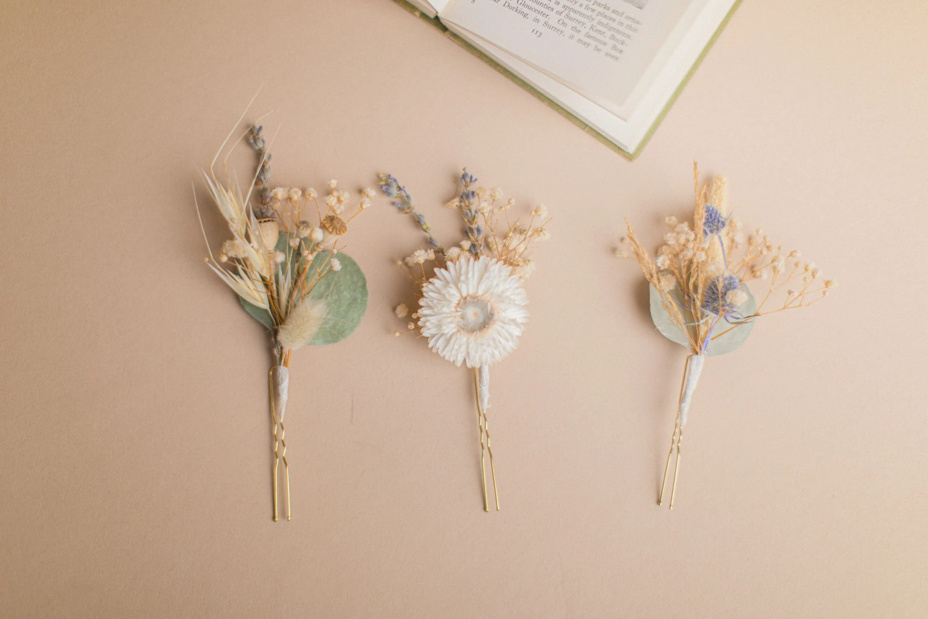 Scottish Thistle & Dried Flower Hair Pins Set, Boho Hair Pins, Wedding Hair Pins, Flower Pin Set