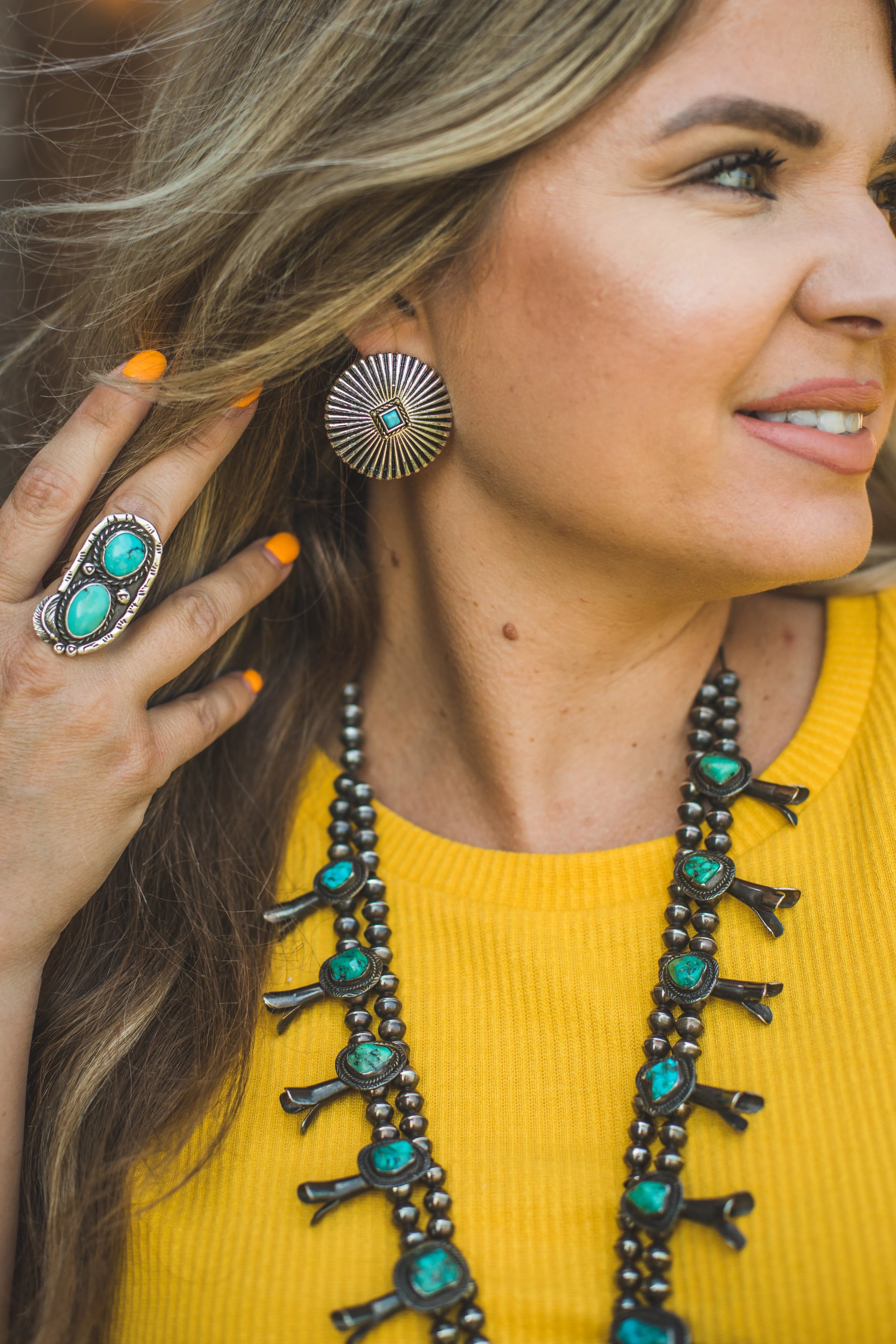 Silver Burst Earring with Turquoise Stone