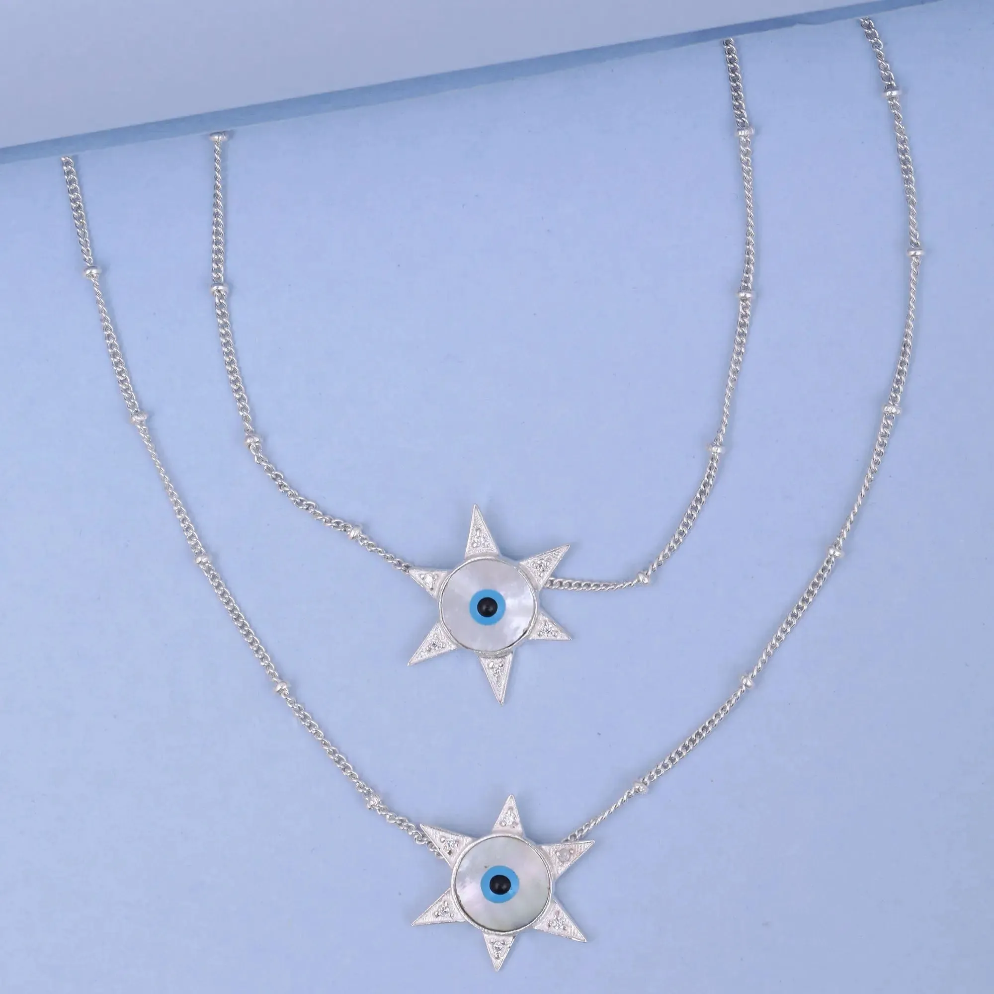 Silver Evil Eye Star Anklet Set