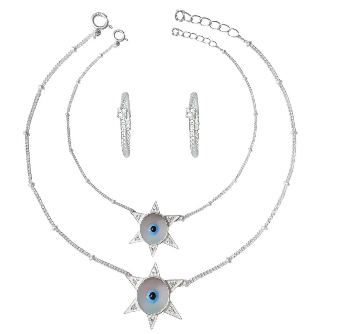 Silver Evil Eye Star Anklet Set