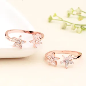 Silver Rose Double  Star Toe Ring