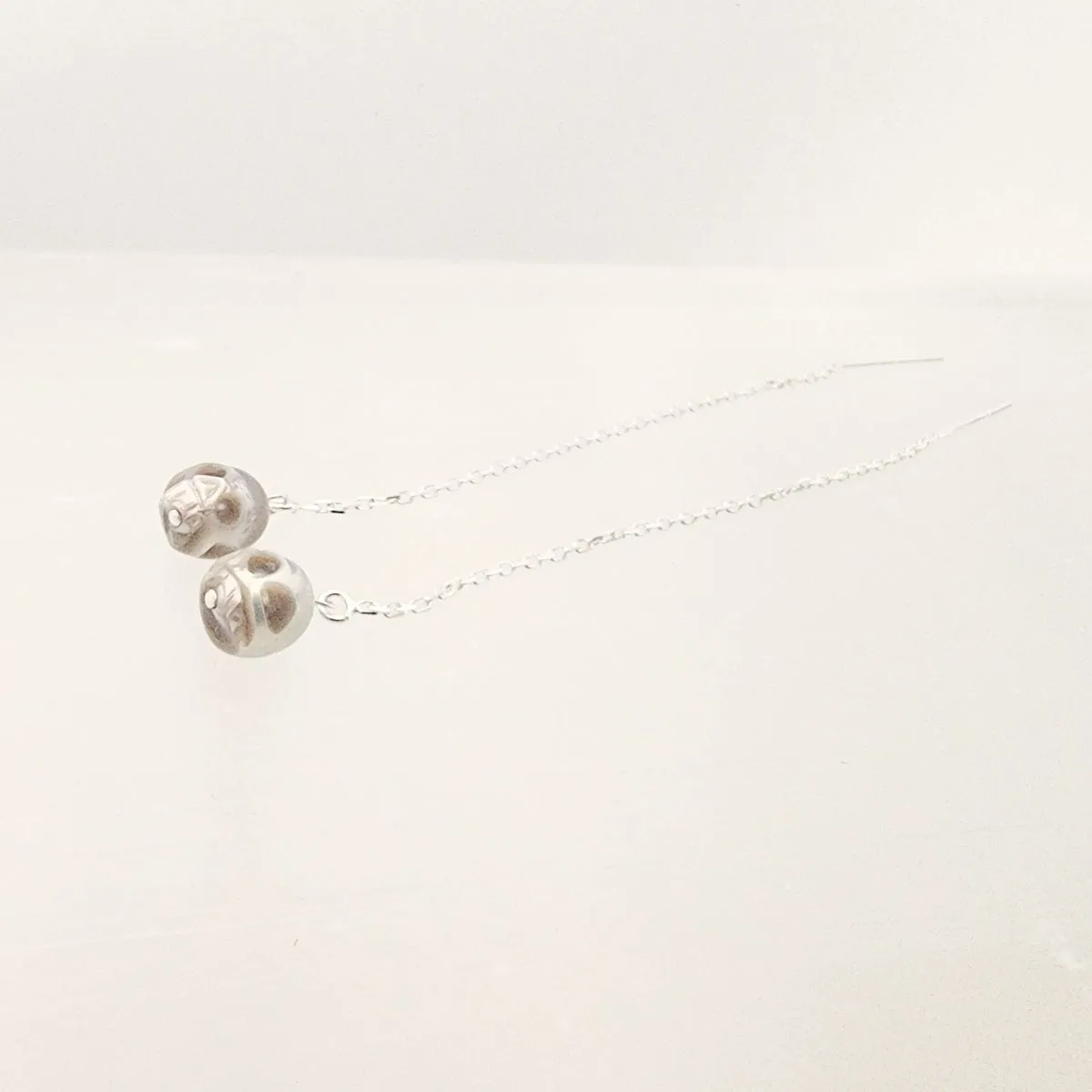 Skull Pearl Threader Earrings - Choose Your Metal