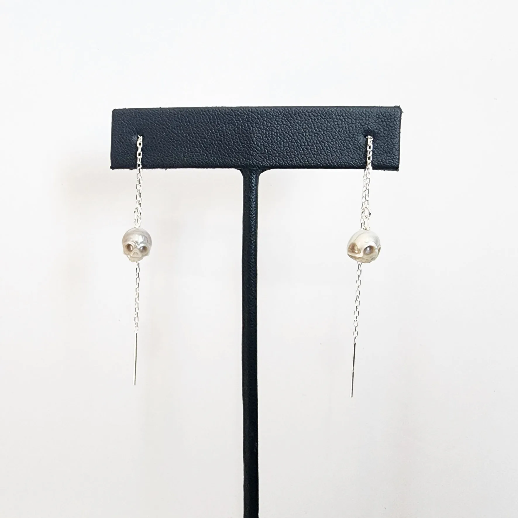 Skull Pearl Threader Earrings - Choose Your Metal