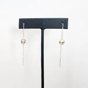 Skull Pearl Threader Earrings - Choose Your Metal