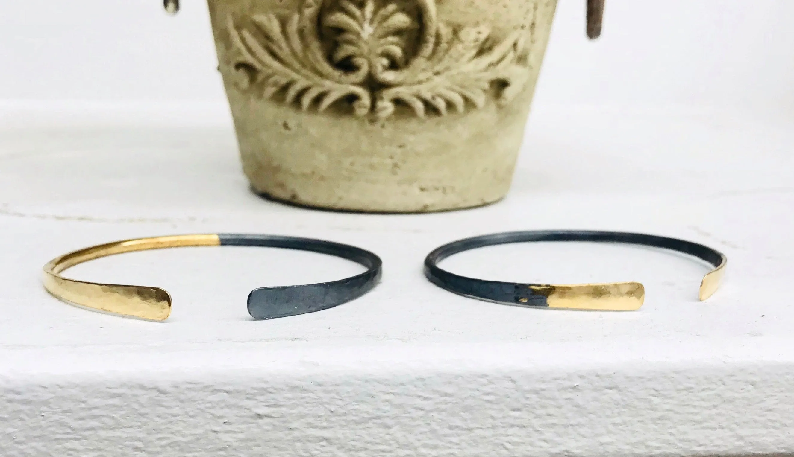 Sunset - Sunrise (Oxidized Sterling Silver Bracelet with 14k Gold Tips)