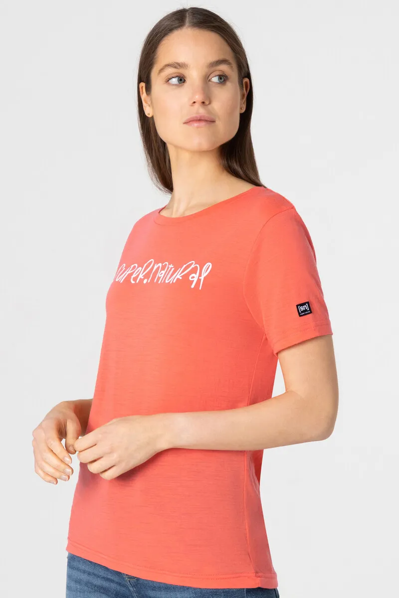 super.natural Women&#x27;s Signature Tee Living Coral/Fresh White | Buy super.natural Women&#x27;s Signature Tee Living Coral/Fresh White here | Outnorth
