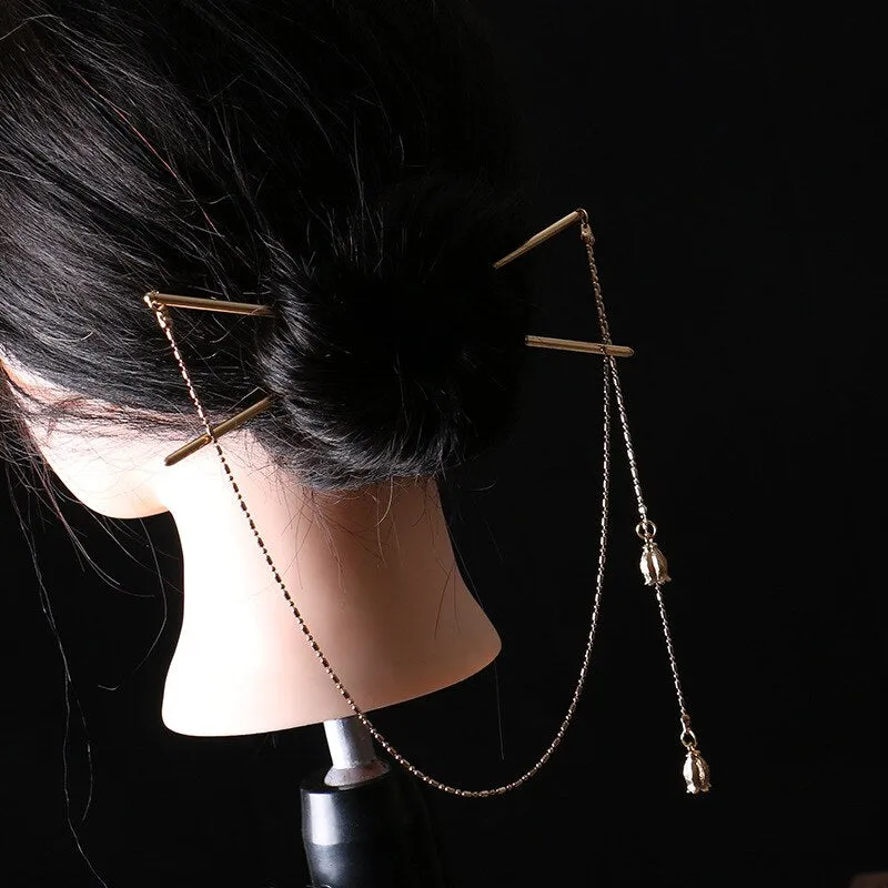 Tassel Double Chain Hair Fork Hairpin Retro Hair Accessories Hairgrip