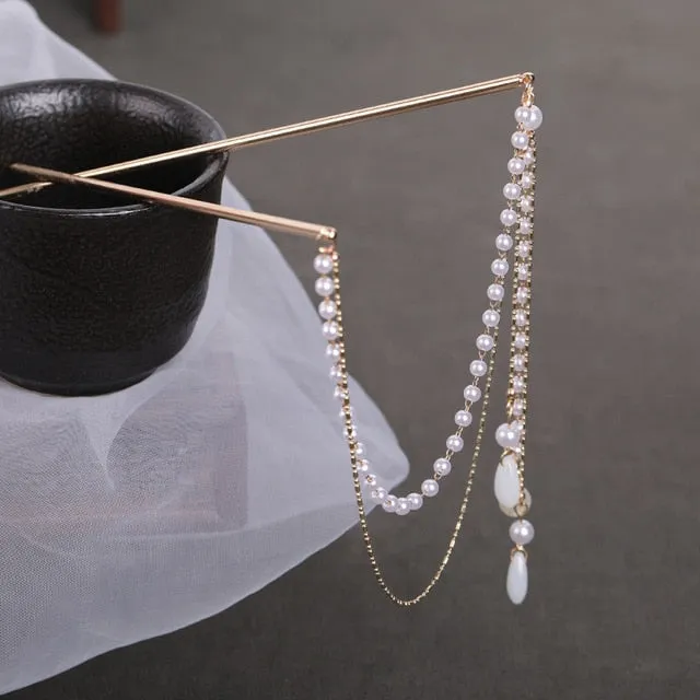 Tassel Double Chain Hair Fork Hairpin Retro Hair Accessories Hairgrip
