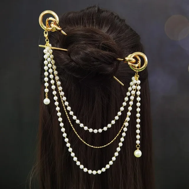 Tassel Double Chain Hair Fork Hairpin Retro Hair Accessories Hairgrip