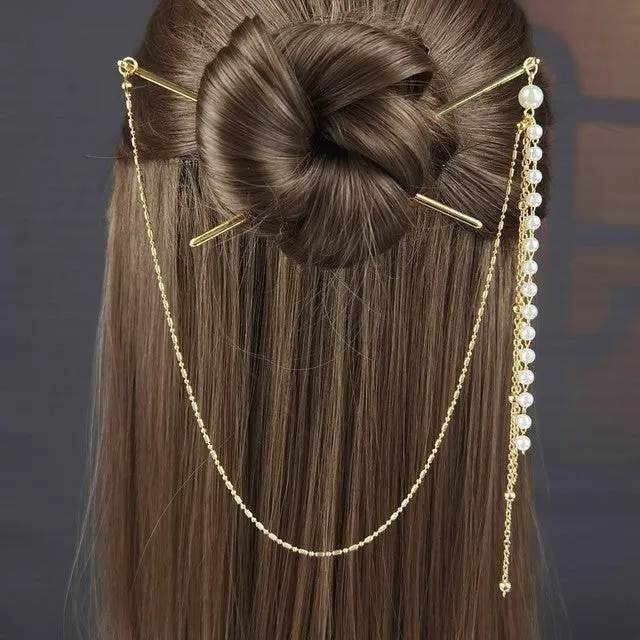 Tassel Double Chain Hair Fork Hairpin Retro Hair Accessories Hairgrip
