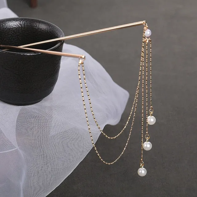 Tassel Double Chain Hair Fork Hairpin Retro Hair Accessories Hairgrip