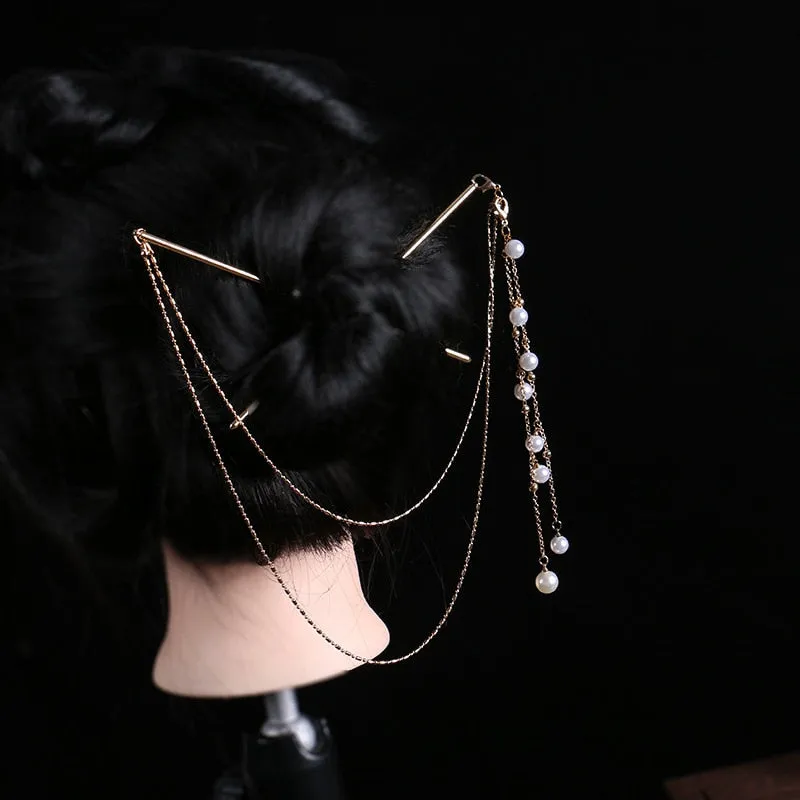 Tassel Double Chain Hair Fork Hairpin Retro Hair Accessories Hairgrip
