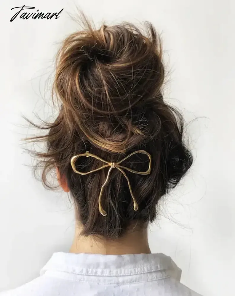 Tavimart INS Hot Simple Bowknot Hairpin Gold Color Metal Hollow Barrettes Original Chic Hair Accessories Back  Clip Jewelry Gift