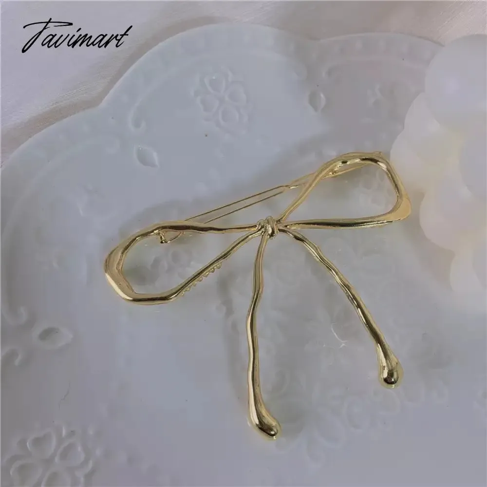 Tavimart INS Hot Simple Bowknot Hairpin Gold Color Metal Hollow Barrettes Original Chic Hair Accessories Back  Clip Jewelry Gift