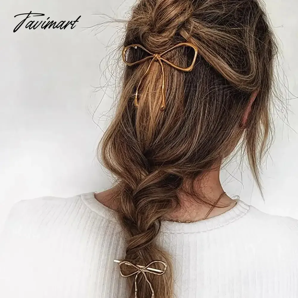 Tavimart INS Hot Simple Bowknot Hairpin Gold Color Metal Hollow Barrettes Original Chic Hair Accessories Back  Clip Jewelry Gift