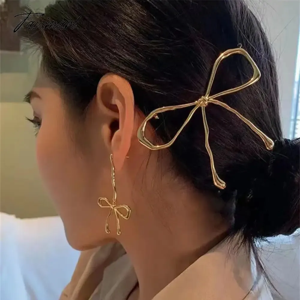 Tavimart INS Hot Simple Bowknot Hairpin Gold Color Metal Hollow Barrettes Original Chic Hair Accessories Back  Clip Jewelry Gift