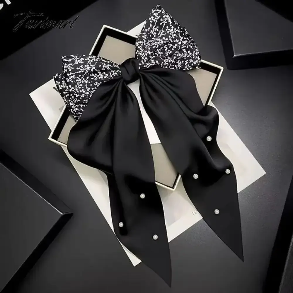 Tavimart New Arrivals Floral Bow Spring HairClip Light Luxury Cilp Simple Barrettes Fashionable Hairpin Ribbon Hair Accessories For Girls