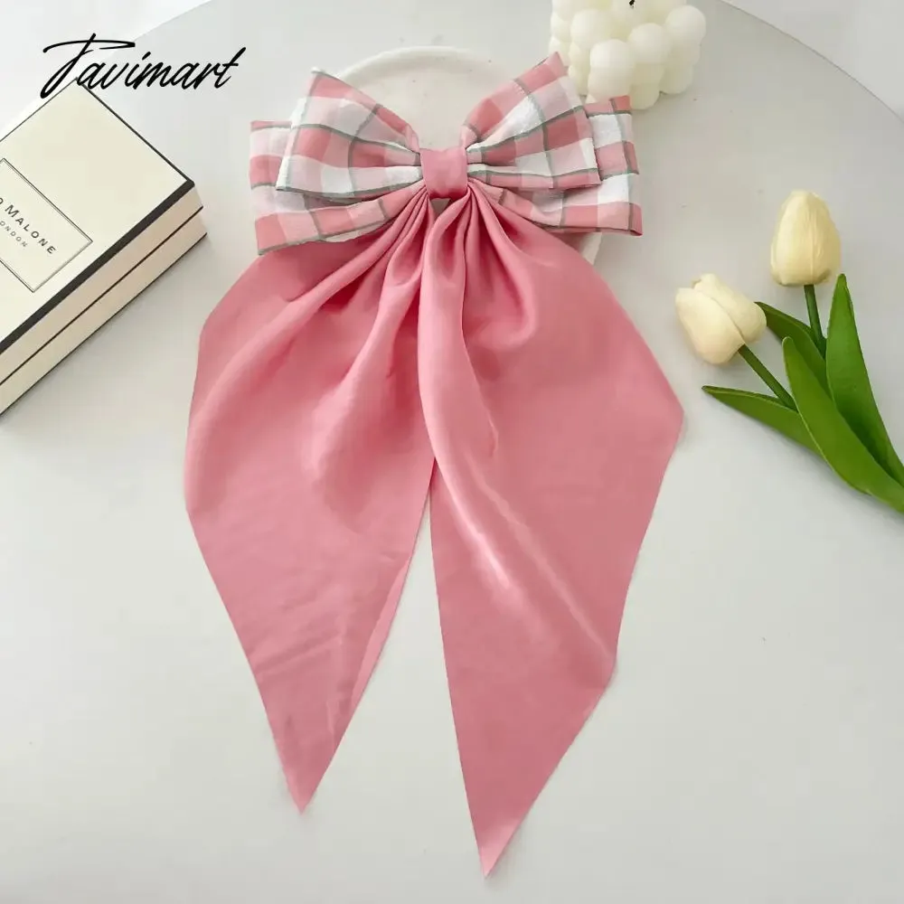 Tavimart New Arrivals Floral Bow Spring HairClip Light Luxury Cilp Simple Barrettes Fashionable Hairpin Ribbon Hair Accessories For Girls