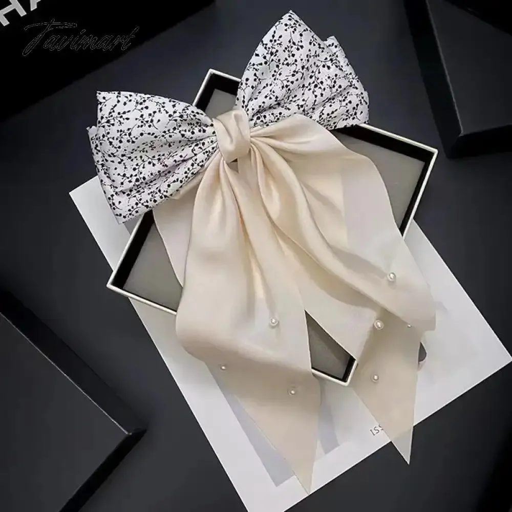 Tavimart New Arrivals Floral Bow Spring HairClip Light Luxury Cilp Simple Barrettes Fashionable Hairpin Ribbon Hair Accessories For Girls