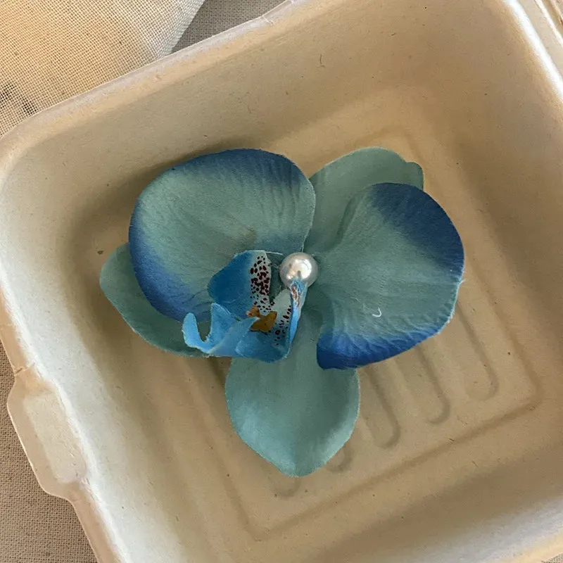 TAVIMART  -  Phalaenopsis Flower Hairpin 2024 New Fashion Bohemia Creative Design Cloth Floral Pearl Hair Clip Korean Sweet Female Headdress