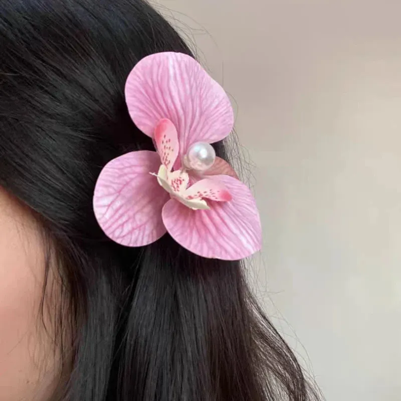 TAVIMART  -  Phalaenopsis Flower Hairpin 2024 New Fashion Bohemia Creative Design Cloth Floral Pearl Hair Clip Korean Sweet Female Headdress
