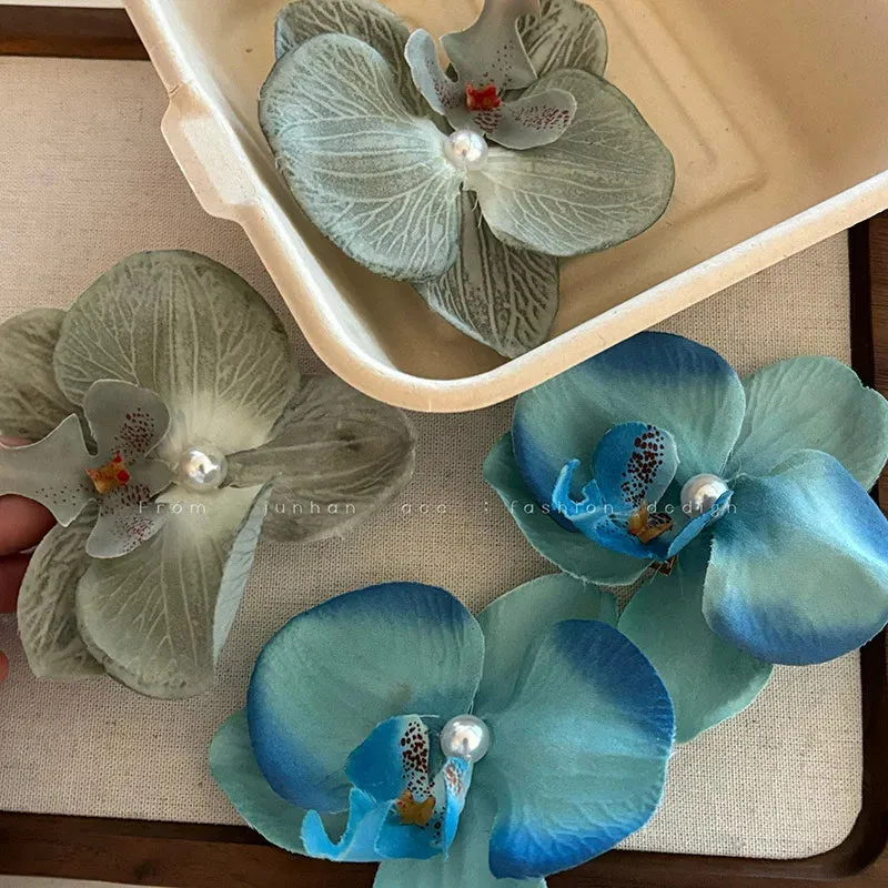 TAVIMART  -  Phalaenopsis Flower Hairpin 2024 New Fashion Bohemia Creative Design Cloth Floral Pearl Hair Clip Korean Sweet Female Headdress