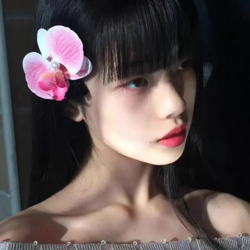TAVIMART  -  Phalaenopsis Flower Hairpin 2024 New Fashion Bohemia Creative Design Cloth Floral Pearl Hair Clip Korean Sweet Female Headdress