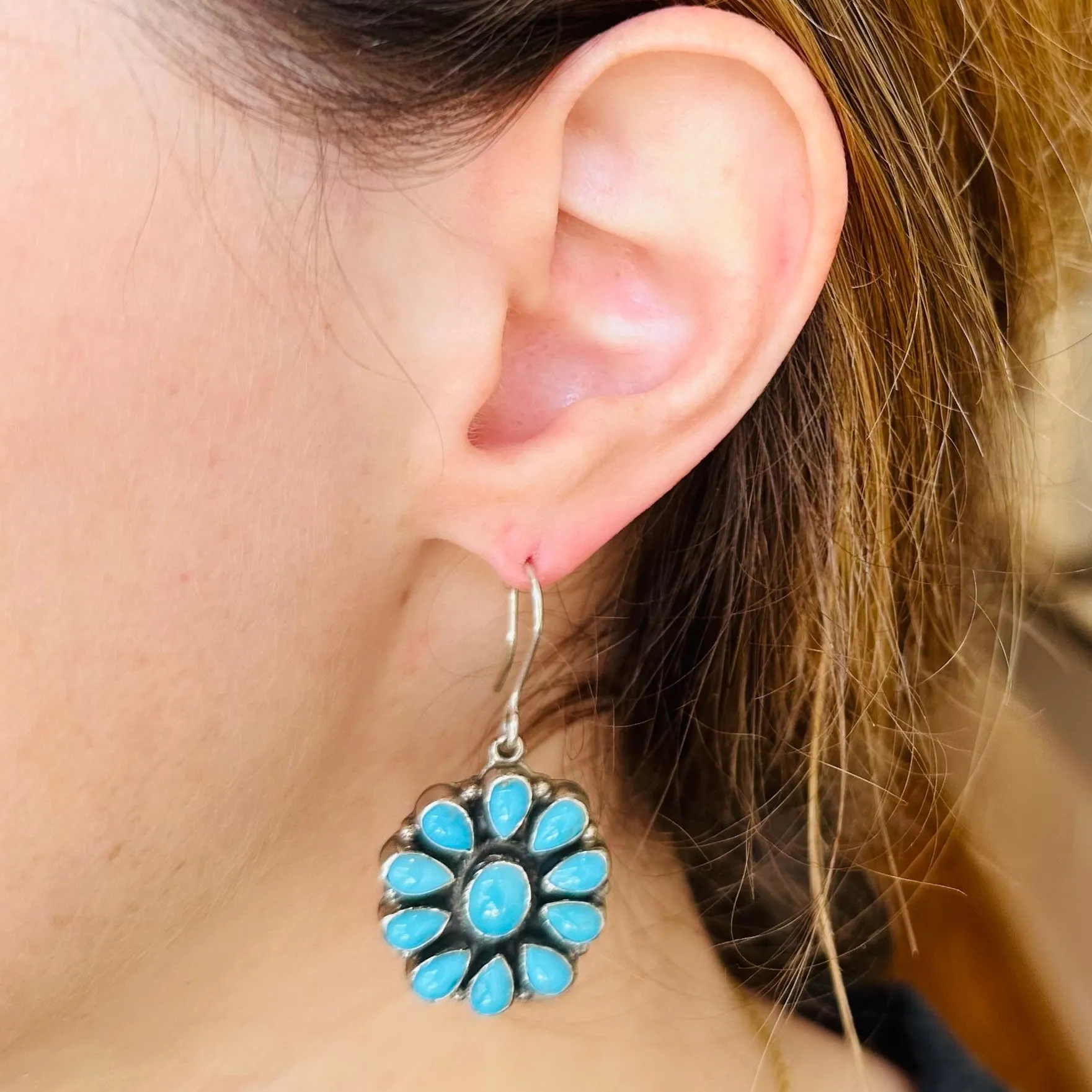 Turquoise Cluster Wire Hook Earrings