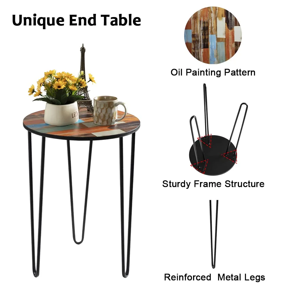 Unique Oil Painting Art Style Small Round End Table