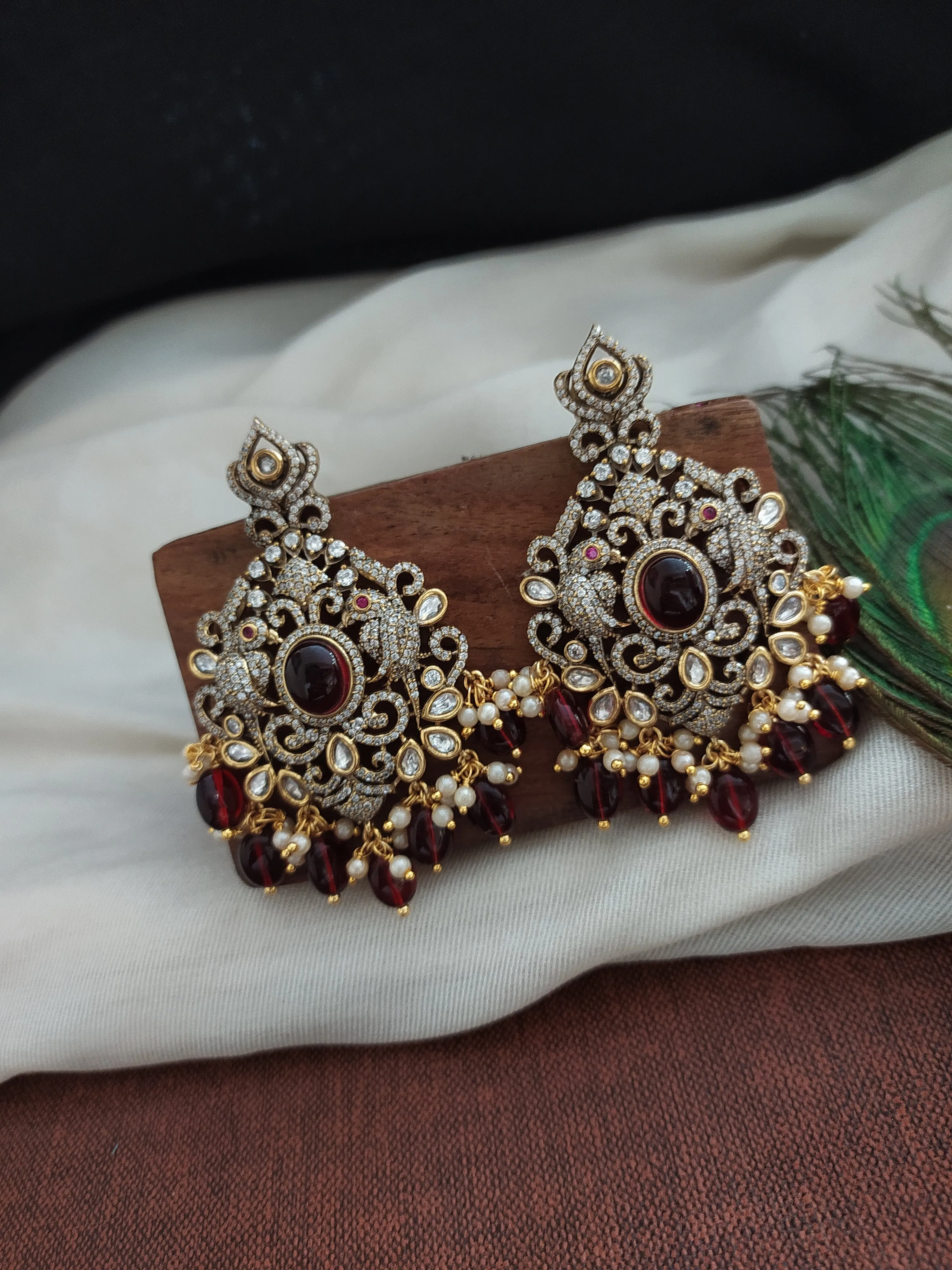 Victorian mala set with a Peacock pendant having Onyx beads