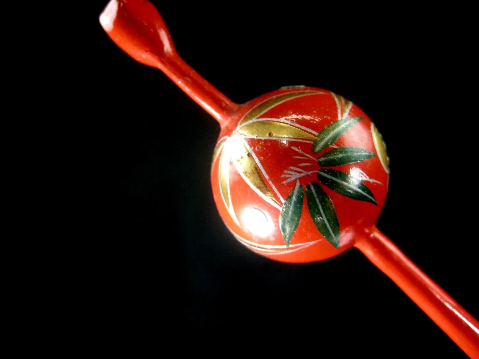 Vintage Japanese Kanzashi Geisha Style Hairpin Mimikaki Ball Style Wood 6"